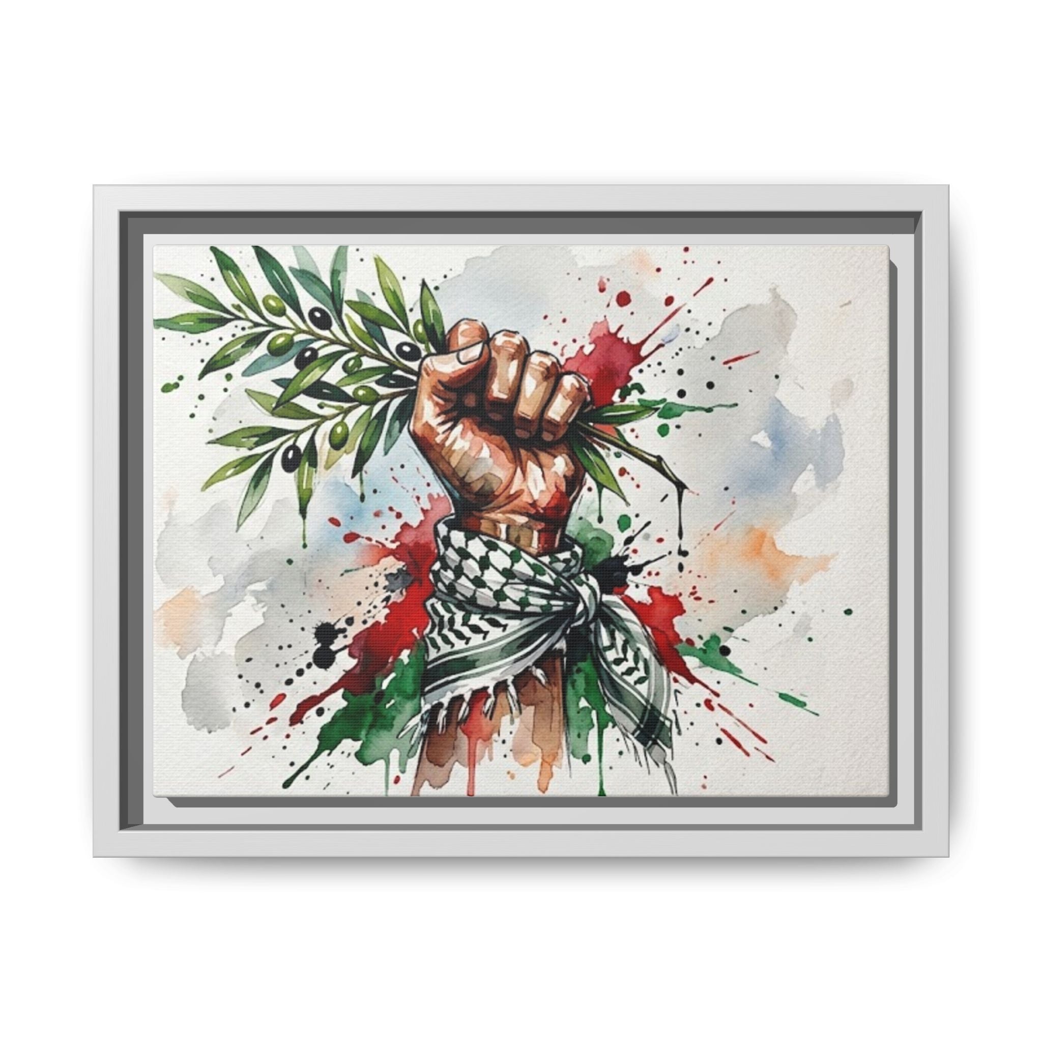 Framed Matte Canvas Art – Raised Fist with Olive Branch (Peace & Resistance)