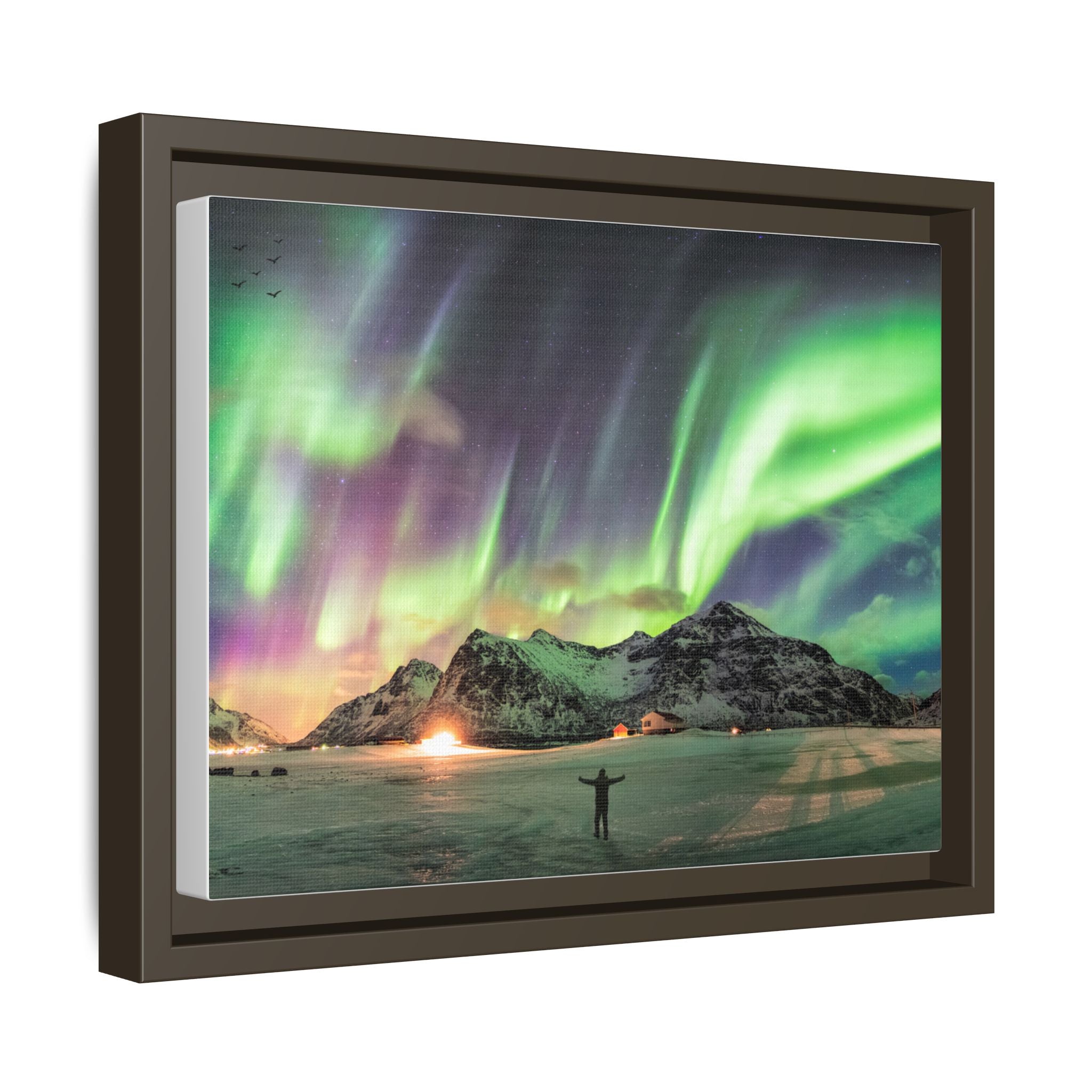 Framed Matte Canvas Print — Northern Lights Aurora Landscape