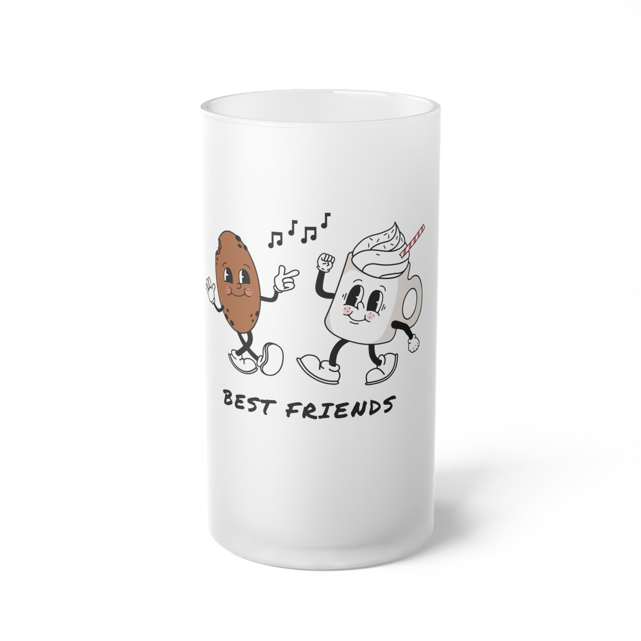 Frosted Beer Mug — 'Best Friends' Coffee & Donut Cartoon Design