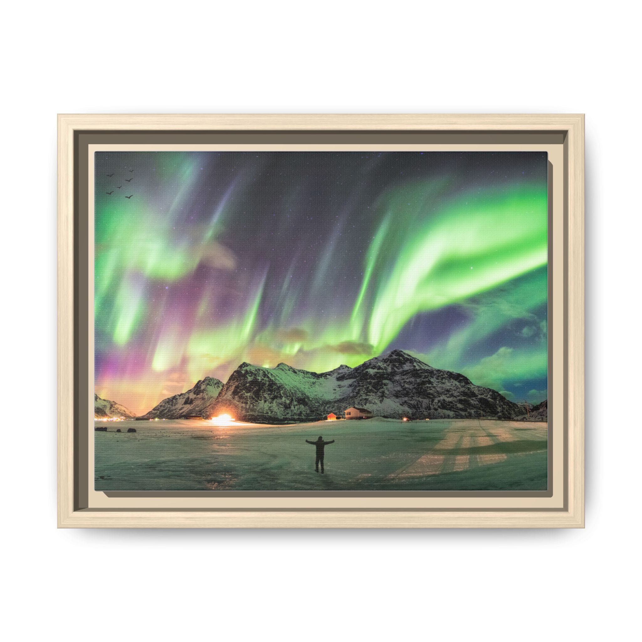 Framed Matte Canvas Print — Northern Lights Aurora Landscape