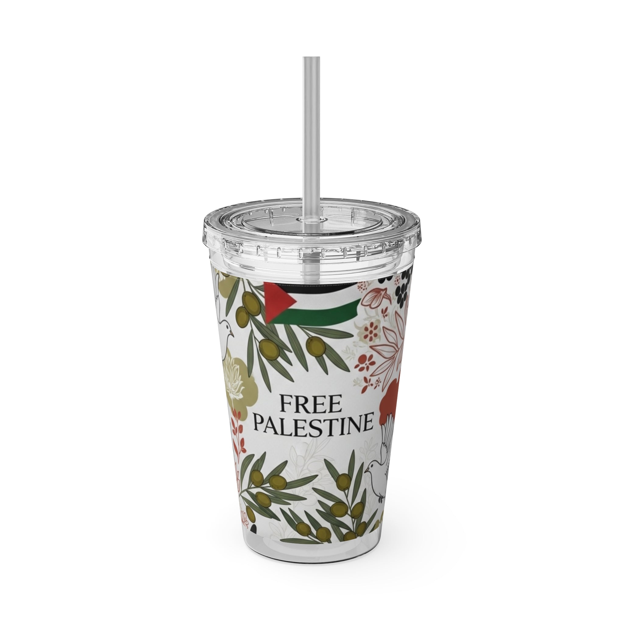 Free Palestine Sunsplash Tumbler with Straw, 16oz