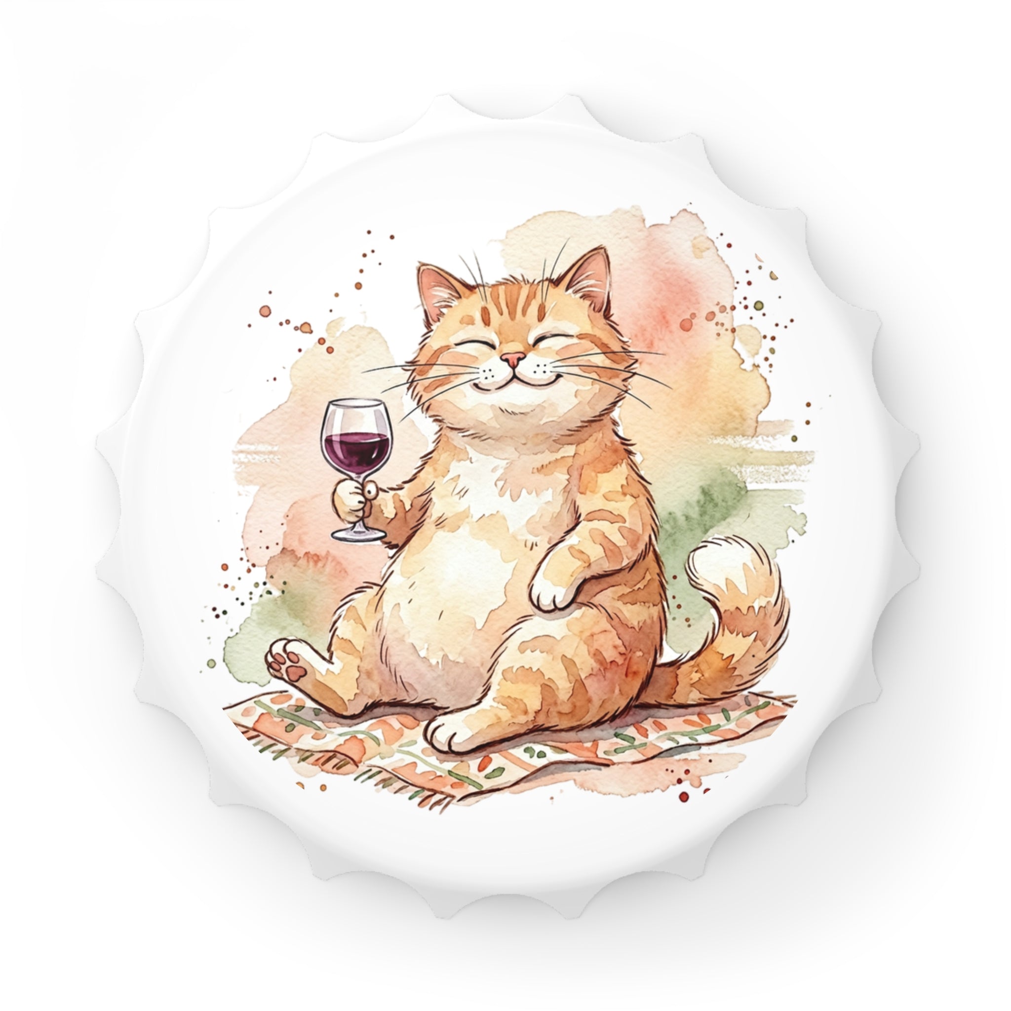 Cat Wine Bottle Opener — Cute Ginger Cat with Wine Glass