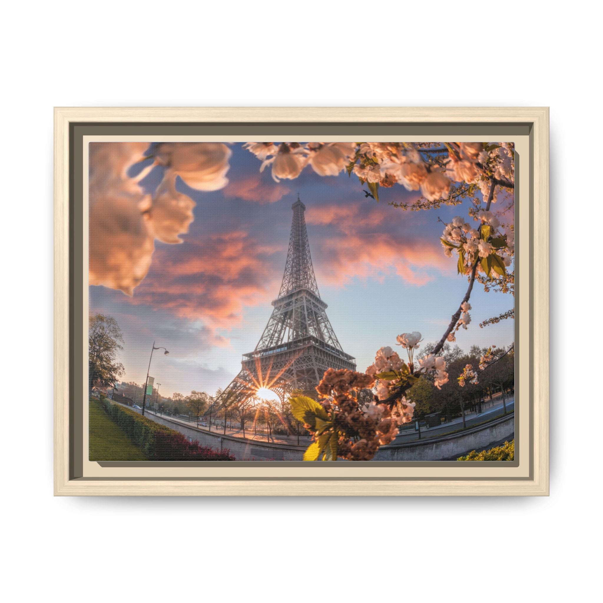 Eiffel Tower Sunrise Matte Canvas Framed Wall Art