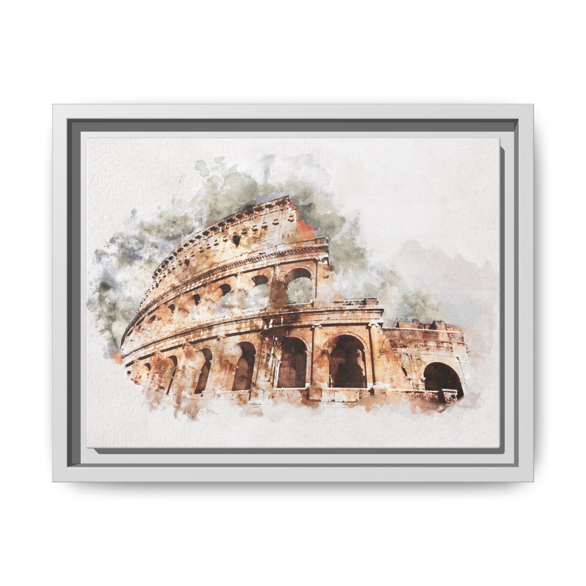 Framed Matte Canvas Print — Watercolor Colosseum Wall Art