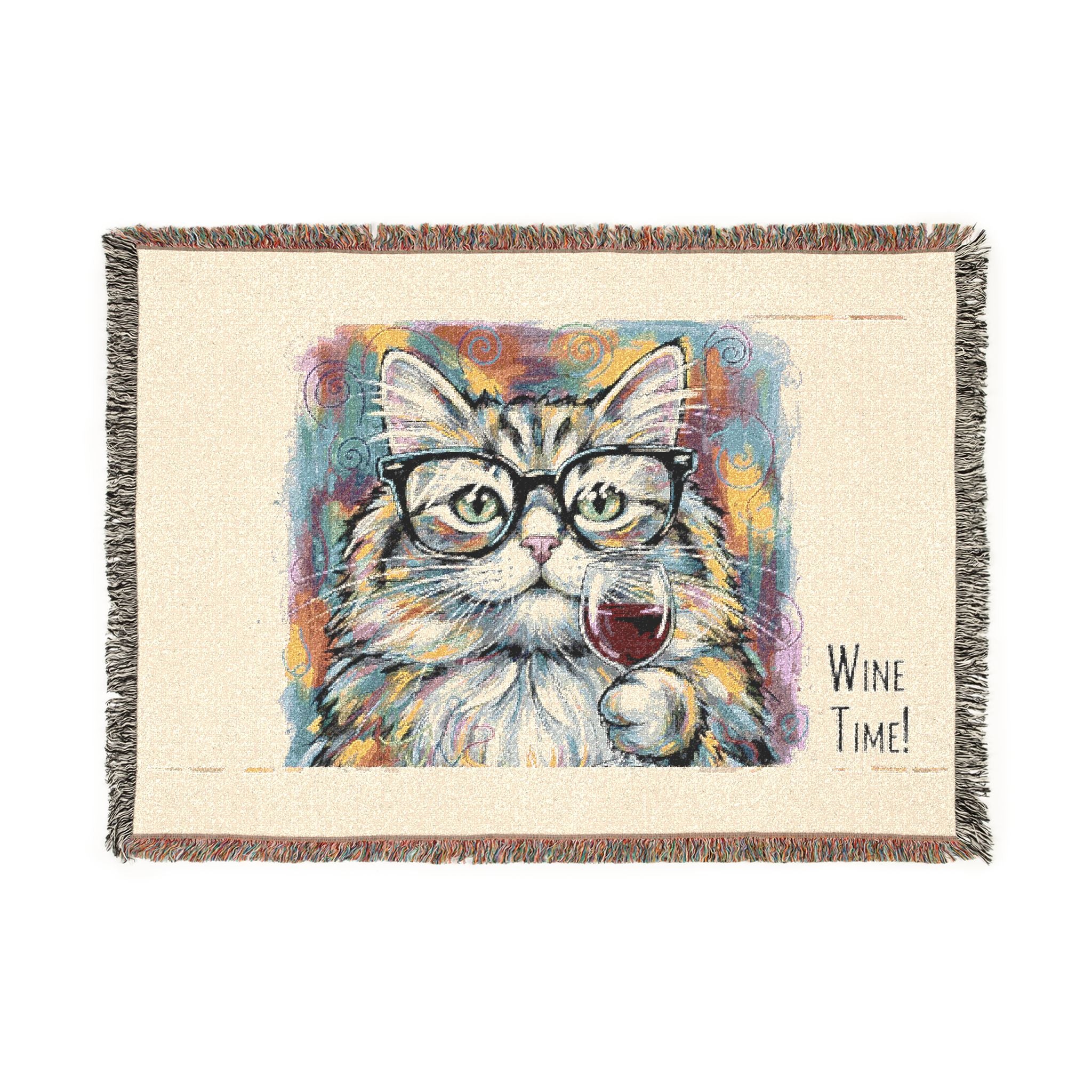 Cute Cat Wine Time Woven Blanket