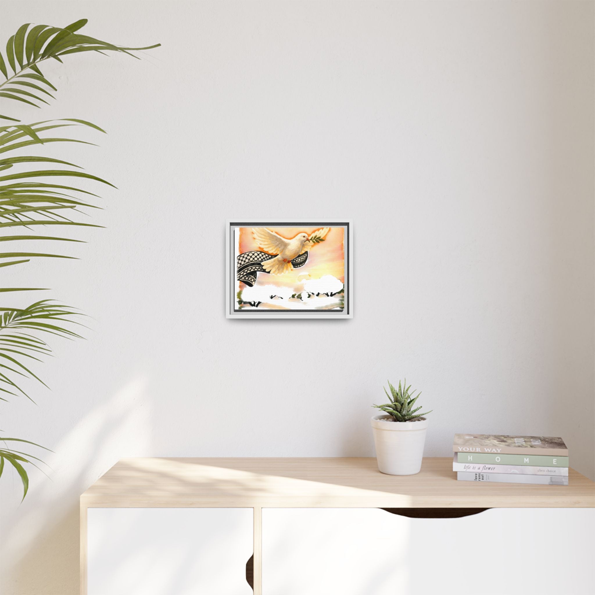 Framed Matte Canvas Print — Dove with Olive Branch Wall Art