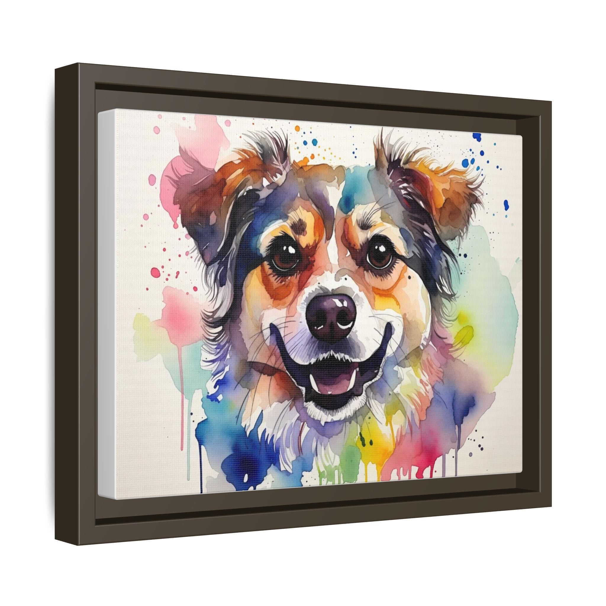 Framed Watercolor Dog Canvas — Vibrant Multi‑Color Pet Portrait