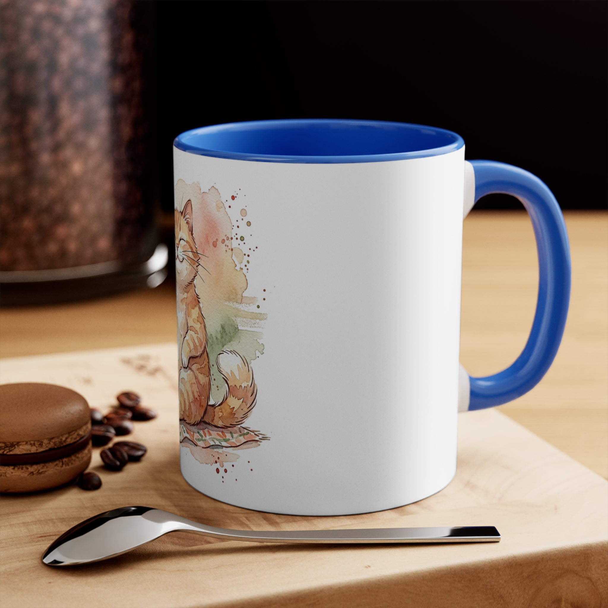 Cute Ginger Cat with Wine Accent Mug — Whimsical Gift for Cat Lovers