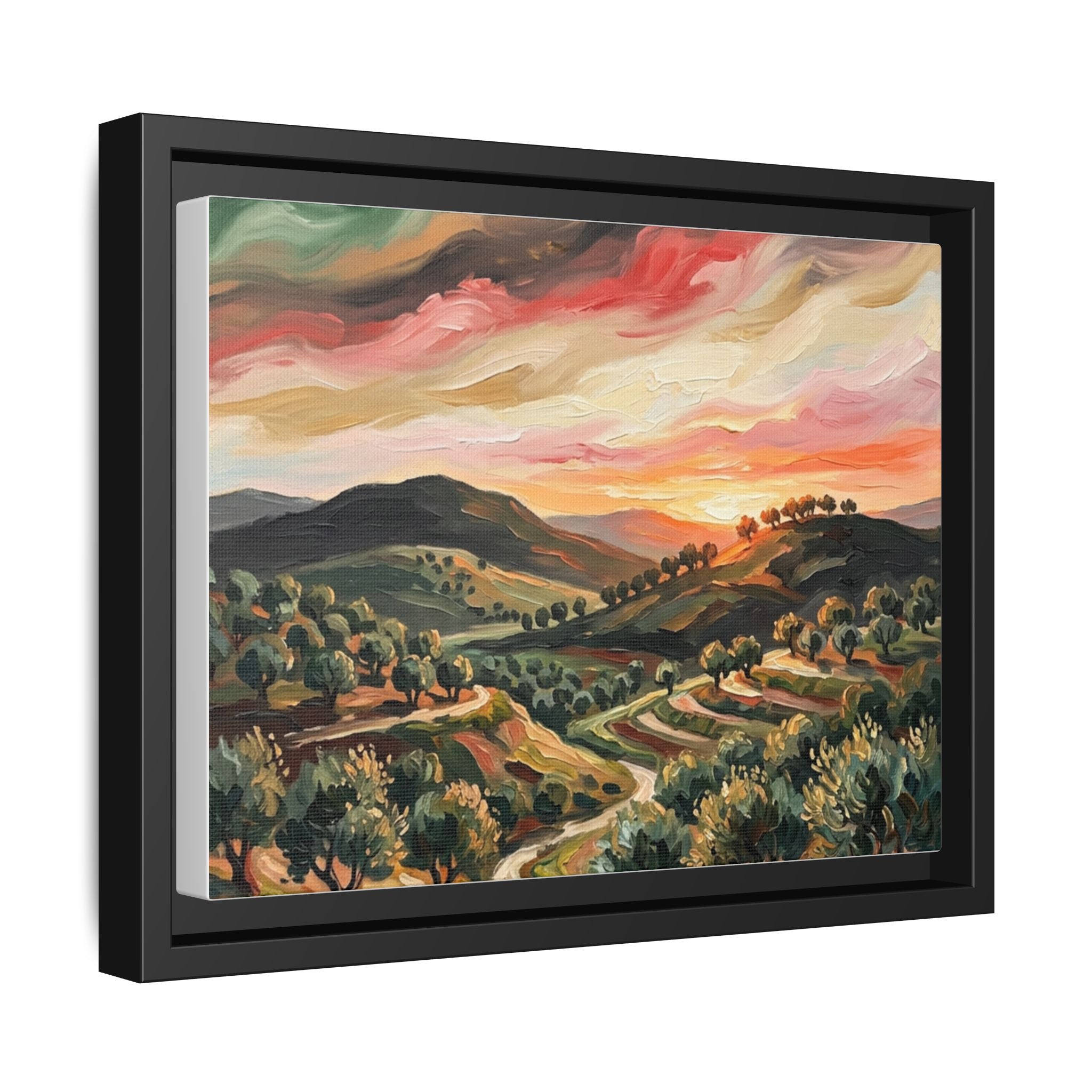 Framed Matte Canvas Art - Colorful Sunset Hills Landscape