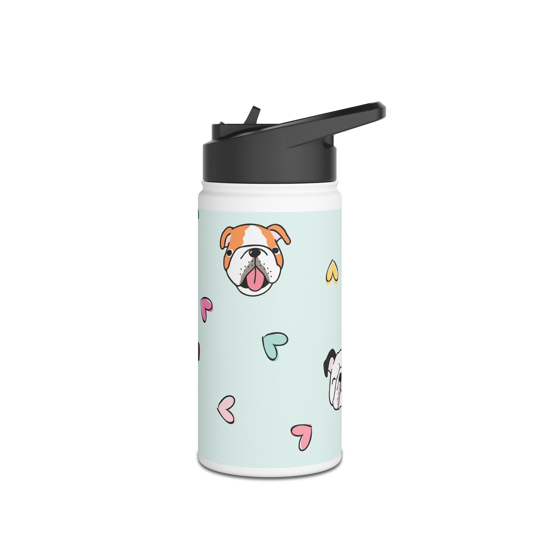 Bulldog Hearts Stainless Steel Water Bottle — Cute Dog Face Insulated Bottle
