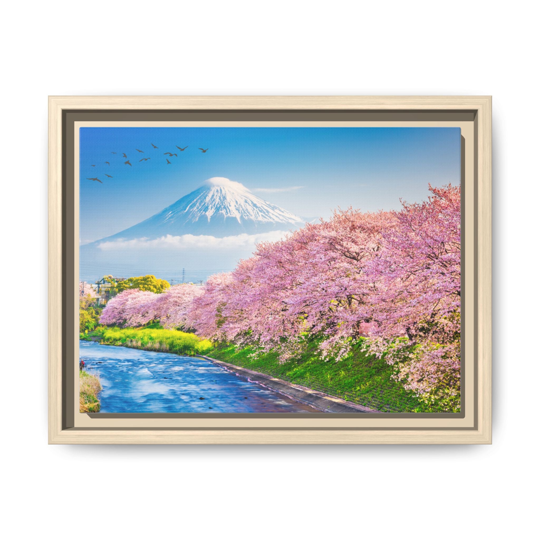 Framed Matte Canvas - Mount Fuji Cherry Blossom Landscape