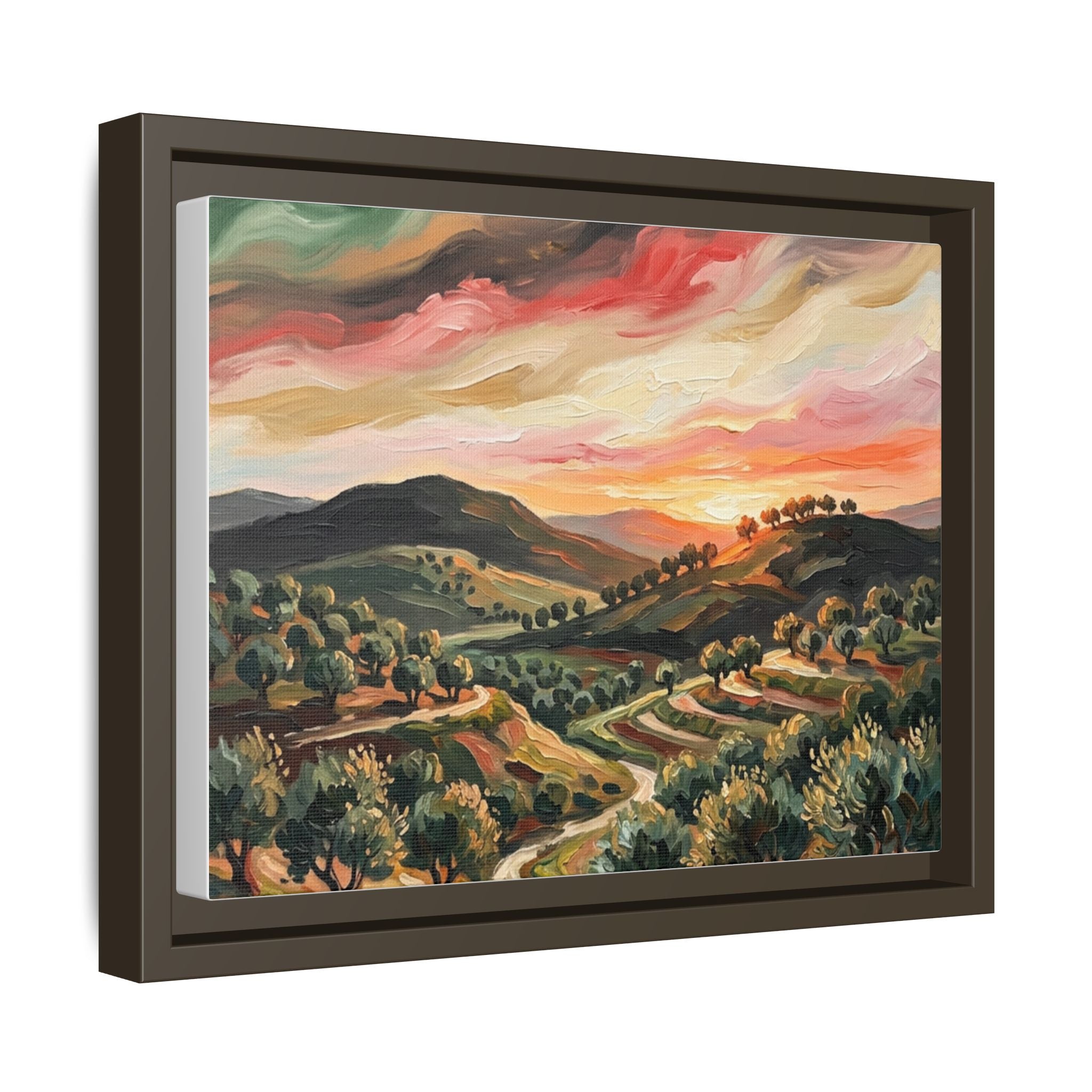 Framed Matte Canvas Art - Colorful Sunset Hills Landscape