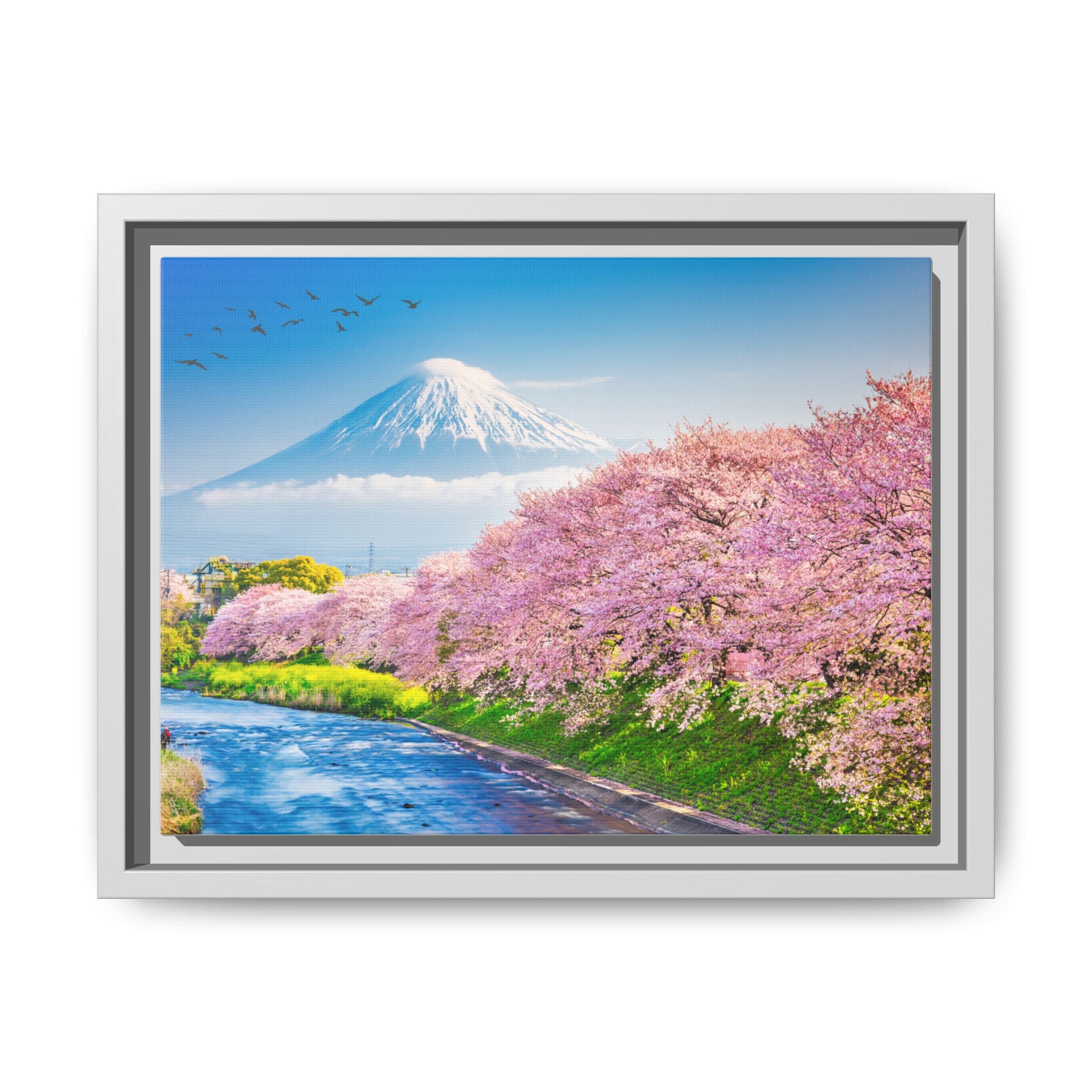 Framed Matte Canvas - Mount Fuji Cherry Blossom Landscape