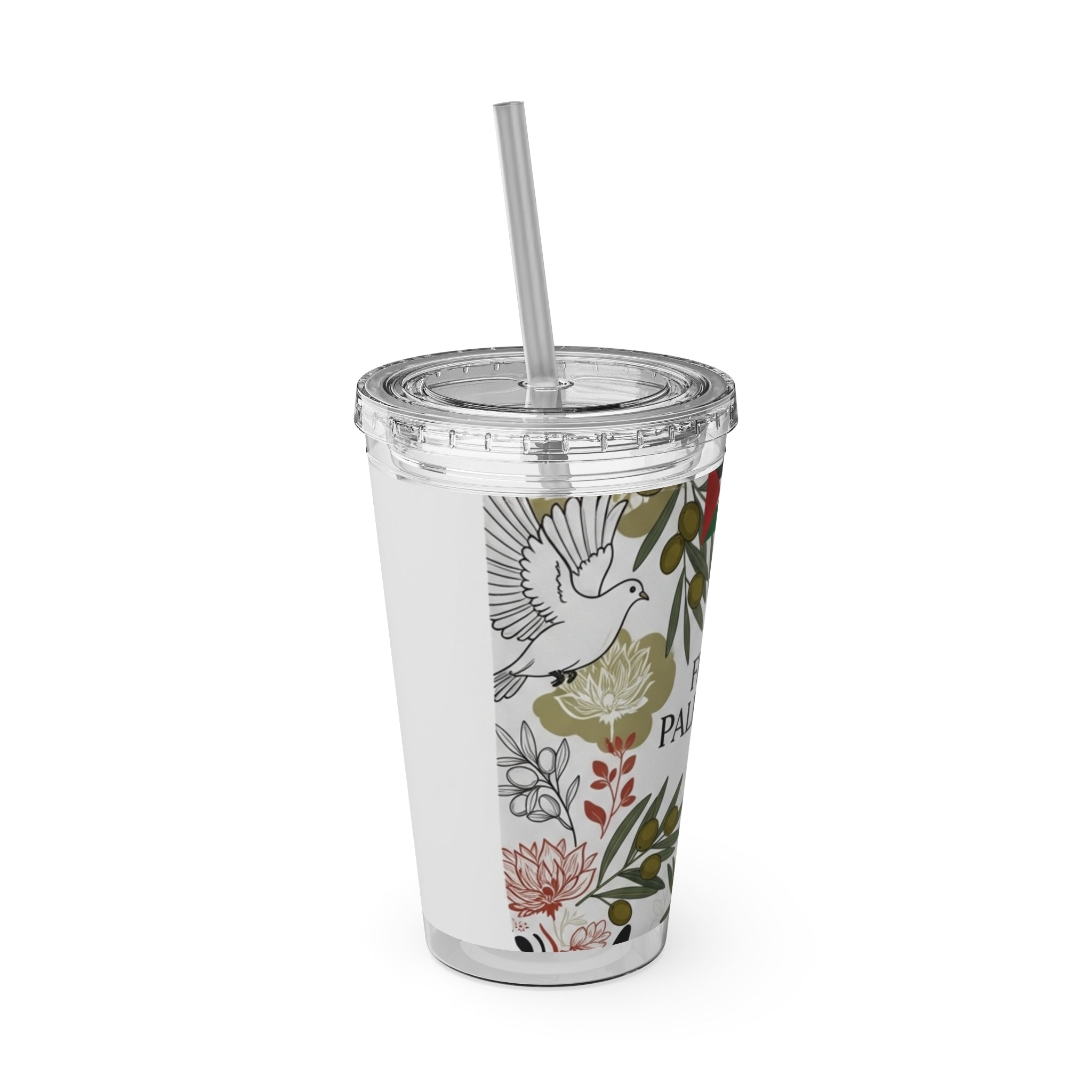 Free Palestine Sunsplash Tumbler with Straw, 16oz