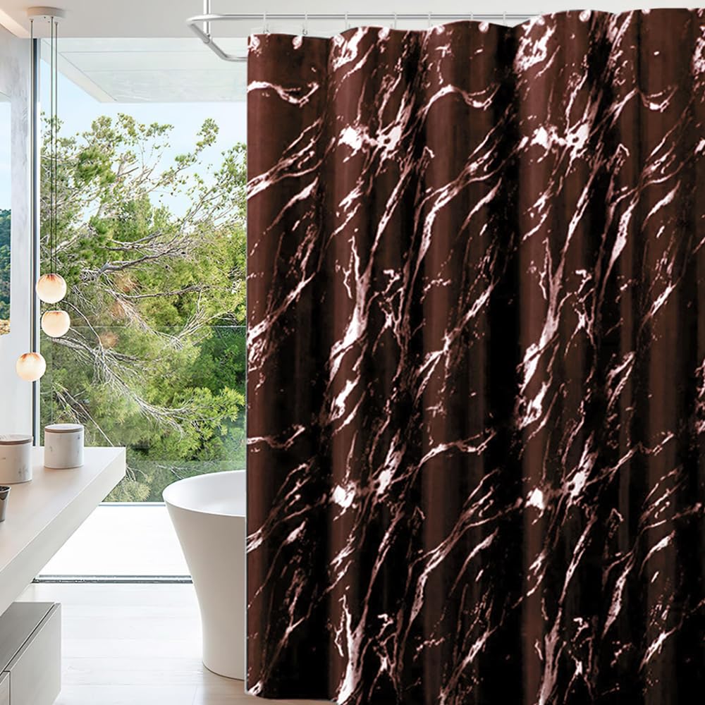 JOSVRAC Brown Shower Curtain 180x180cm brown Marble pattern shower curtains Water Resistant Quick Dry Polyester Bathtub Tub Shower Curtain for Wet