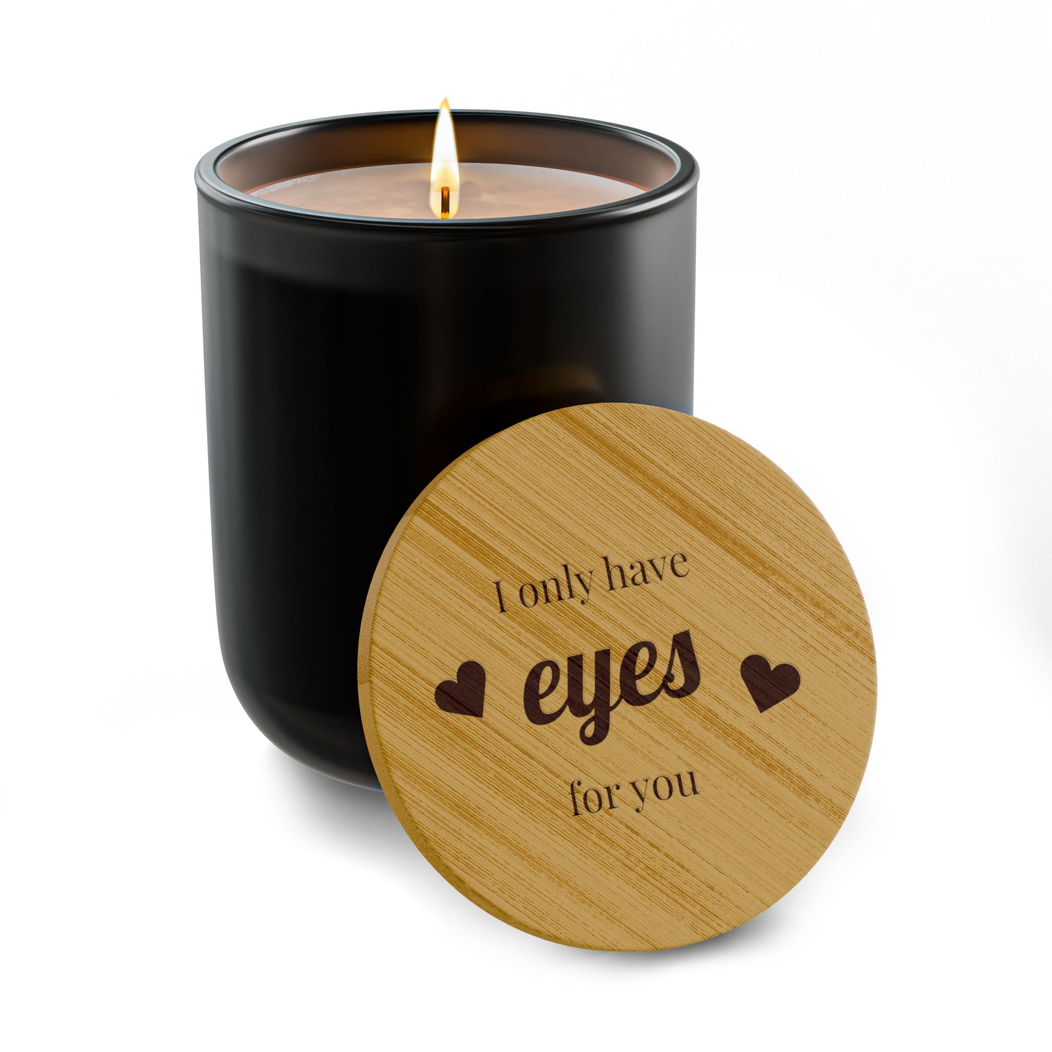 Engraved 14oz Scented Soy Candle — "look here eyes for you" Bamboo Lid, Romantic Home Fragrance