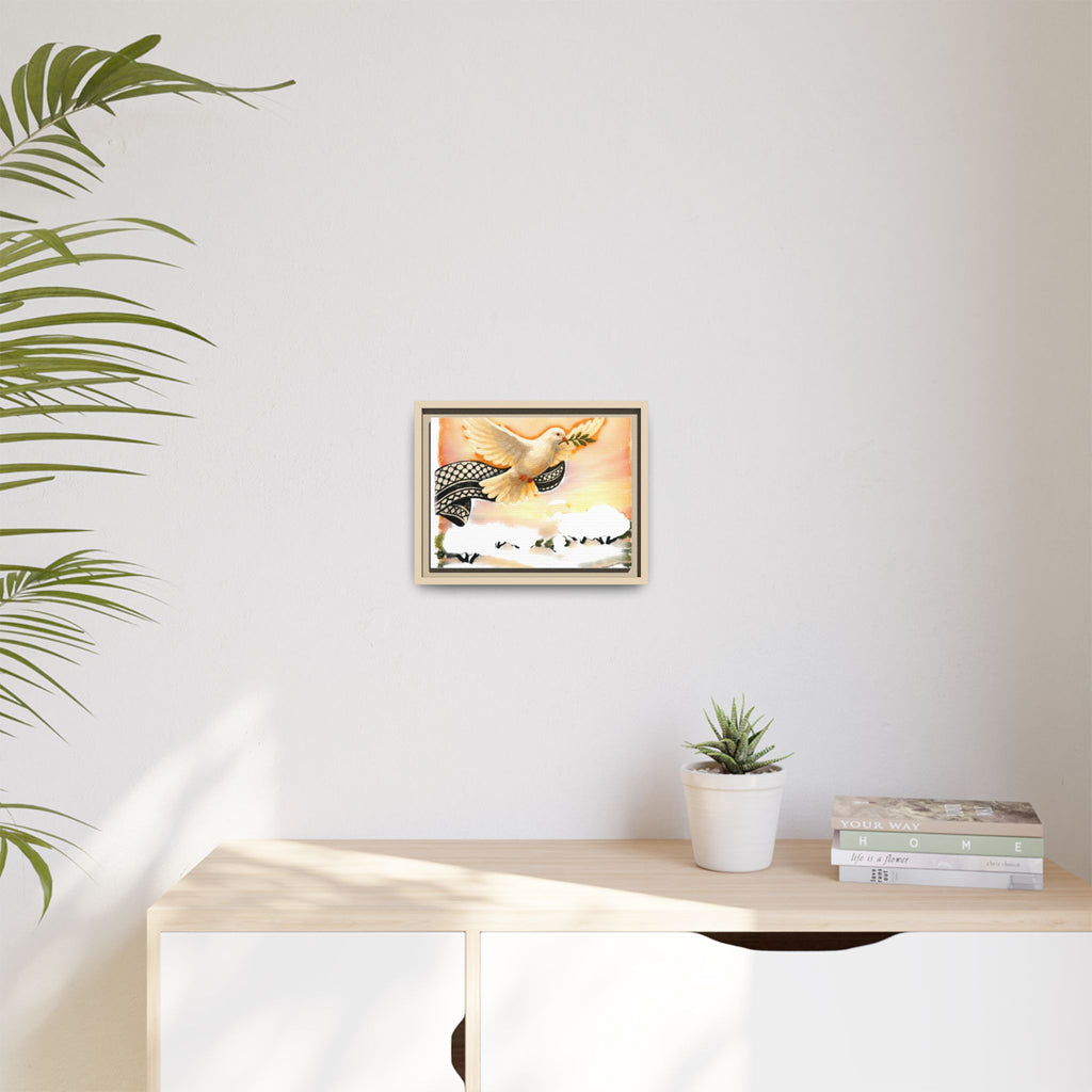 Framed Matte Canvas Print — Dove with Olive Branch Wall Art