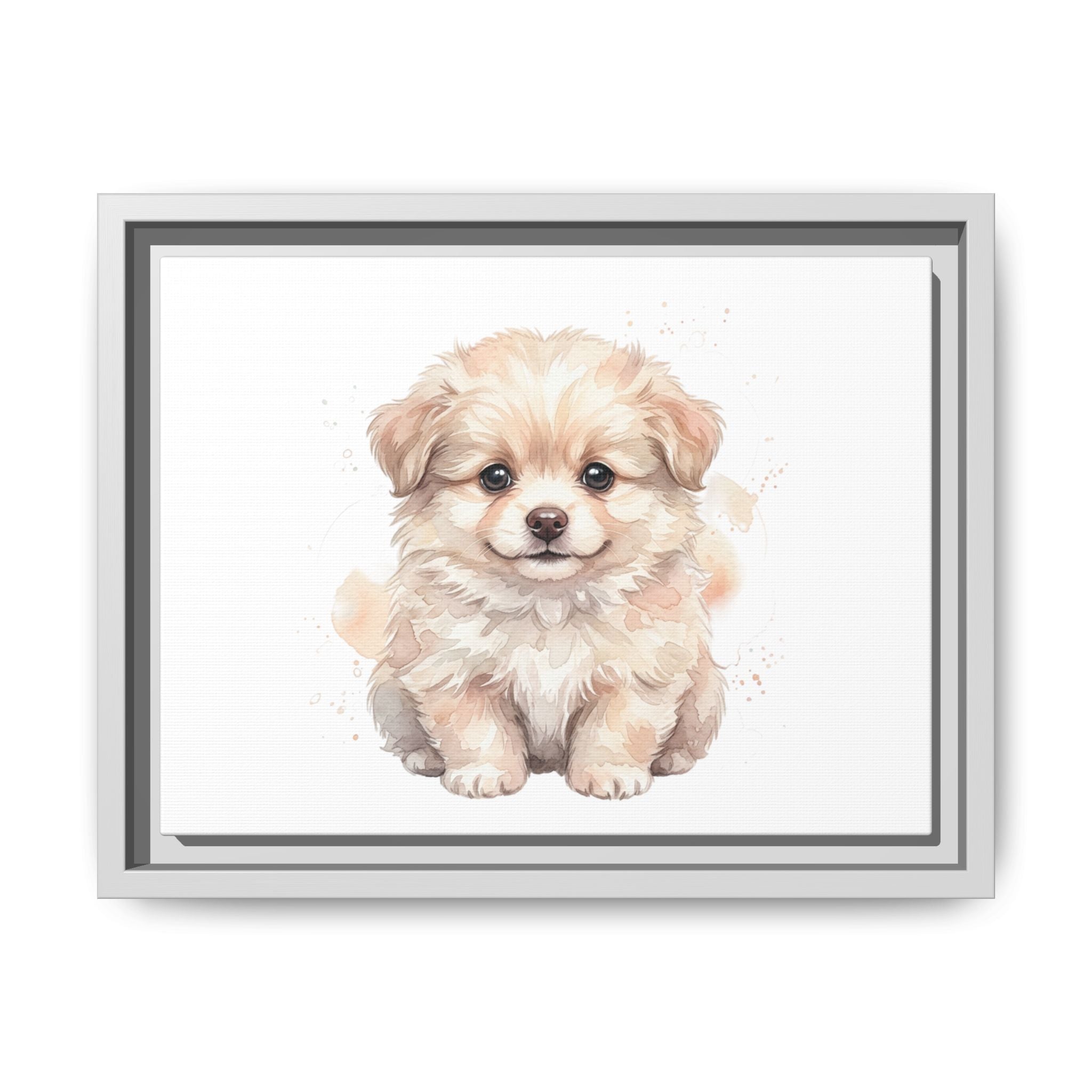 Framed Matte Canvas Puppy Wall Art – Cute Fluffy Dog Nursery Print