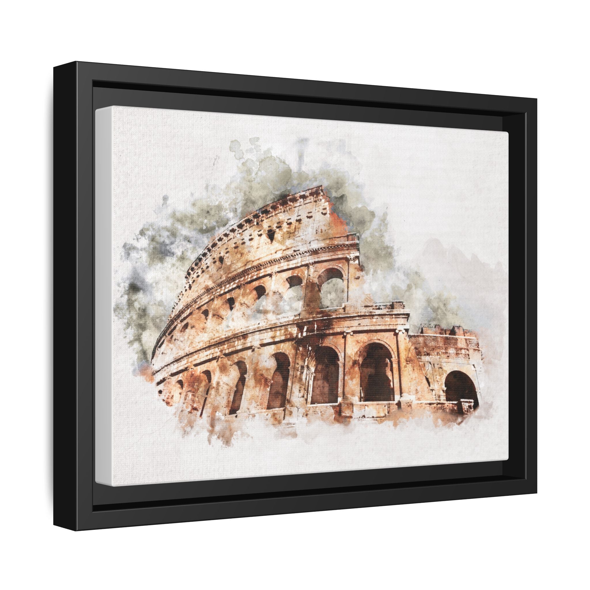 Framed Matte Canvas Print — Watercolor Colosseum Wall Art