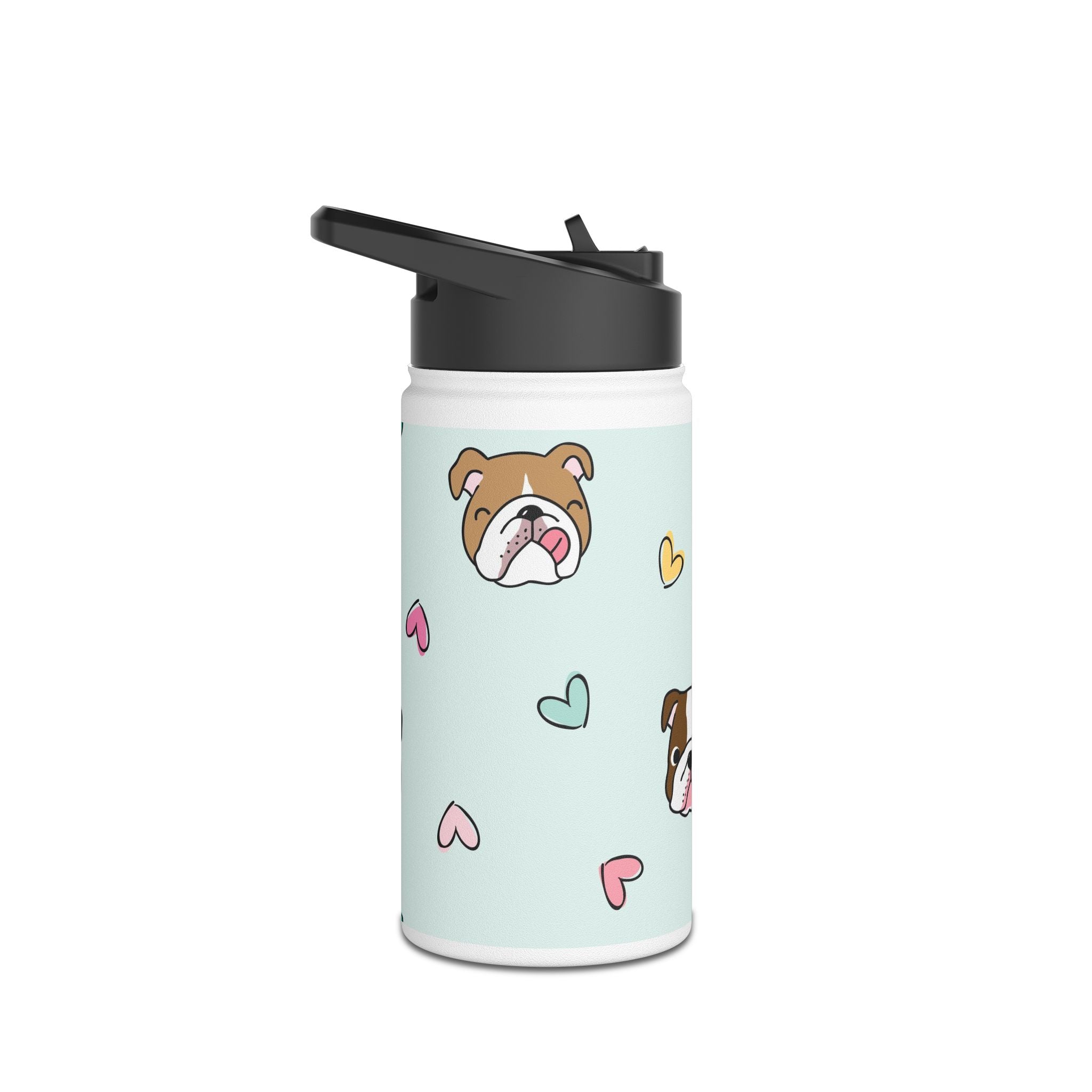 Bulldog Hearts Stainless Steel Water Bottle — Cute Dog Face Insulated Bottle