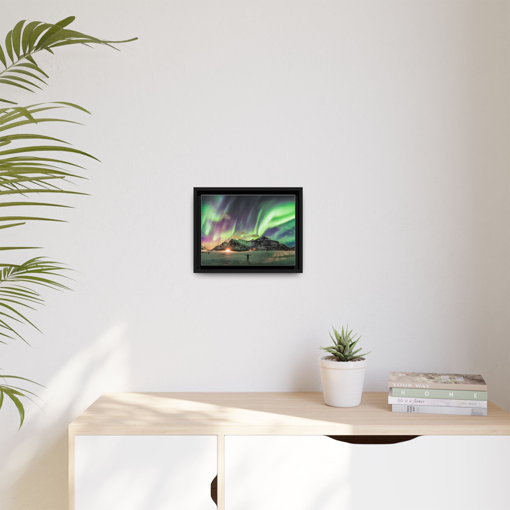 Framed Matte Canvas Print — Northern Lights Aurora Landscape