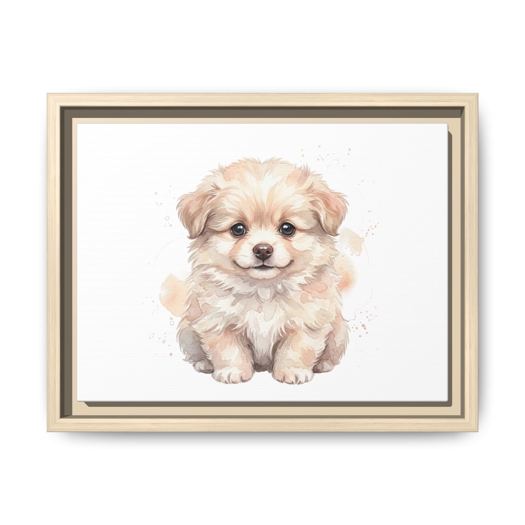 Framed Matte Canvas Puppy Wall Art – Cute Fluffy Dog Nursery Print