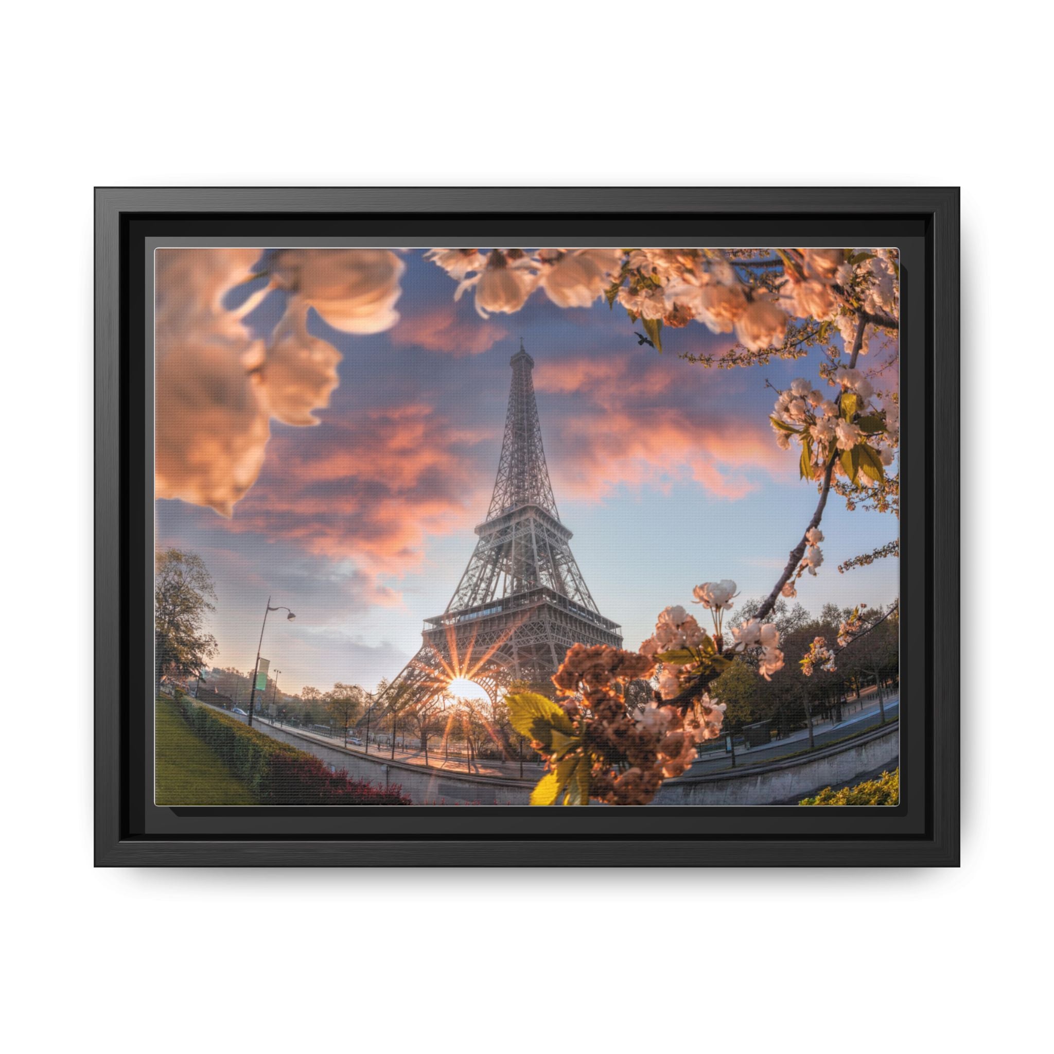Eiffel Tower Sunrise Matte Canvas Framed Wall Art
