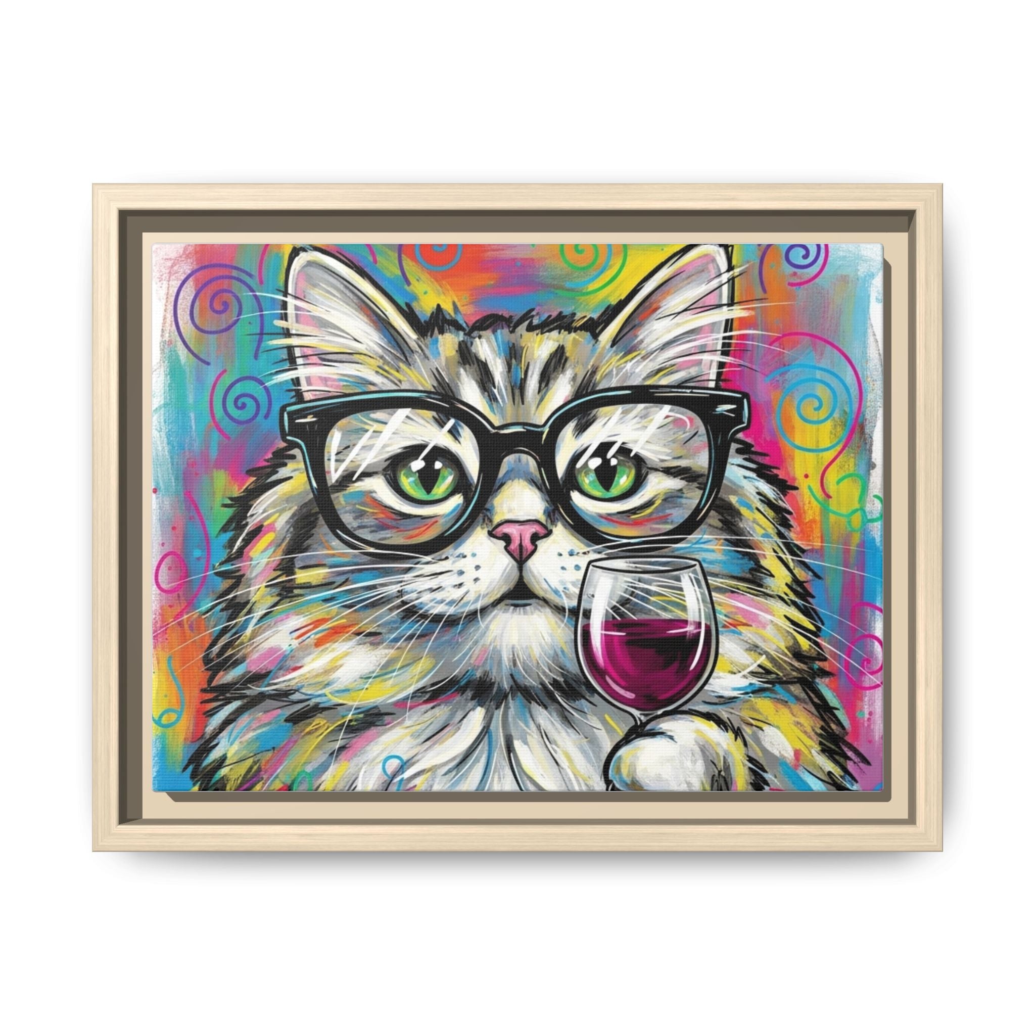 Cute Cat Matte Canvas, Framed (Multi-color)