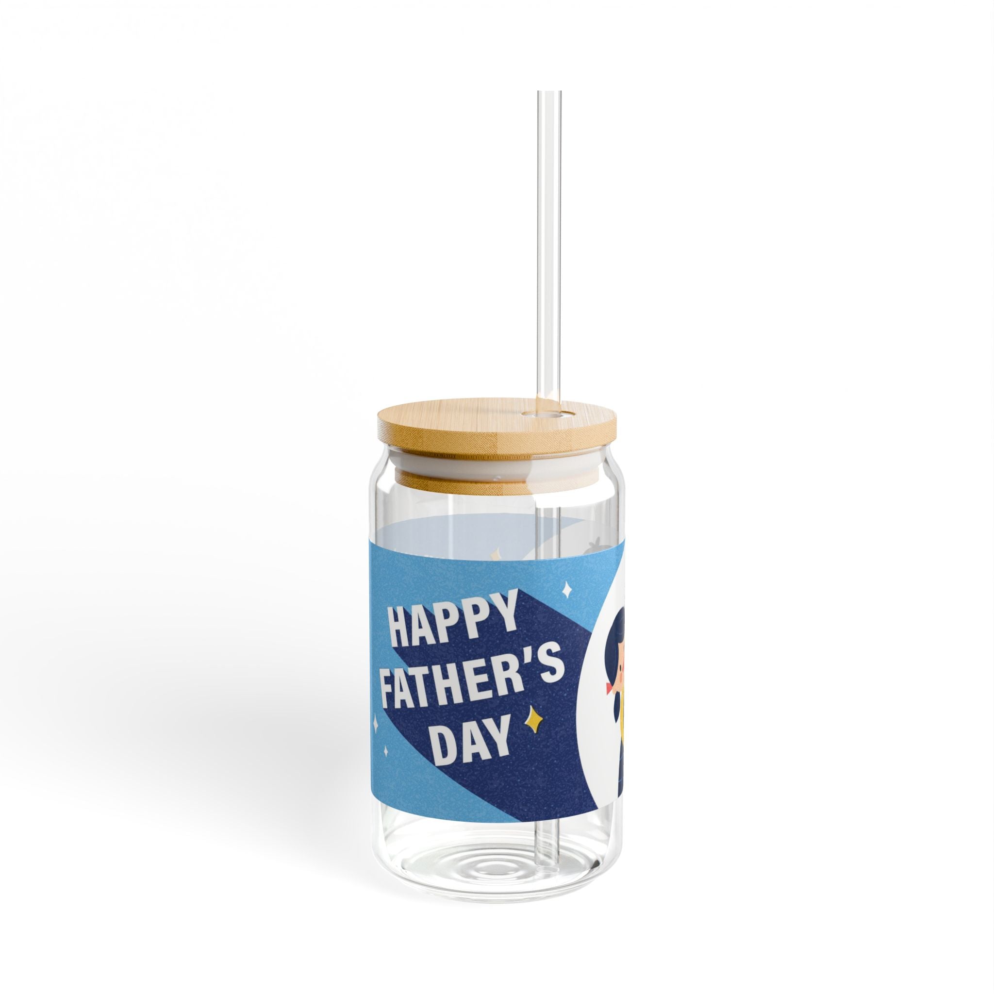 Father's Day Sipper Glass 16oz — 'Happy Father's Day' Family Design