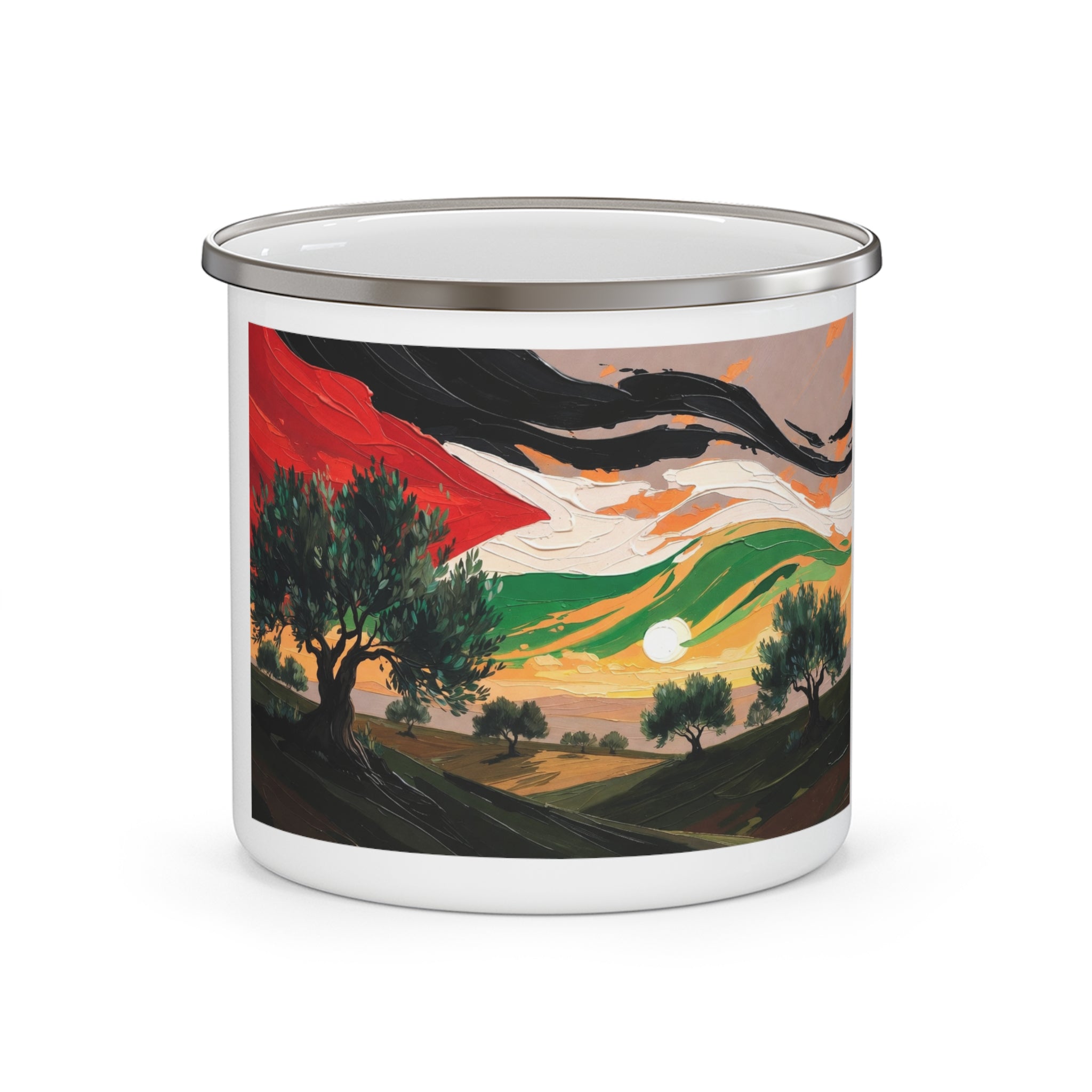 Enamel Mug — Sunset Olive Grove Landscape Camping Cup