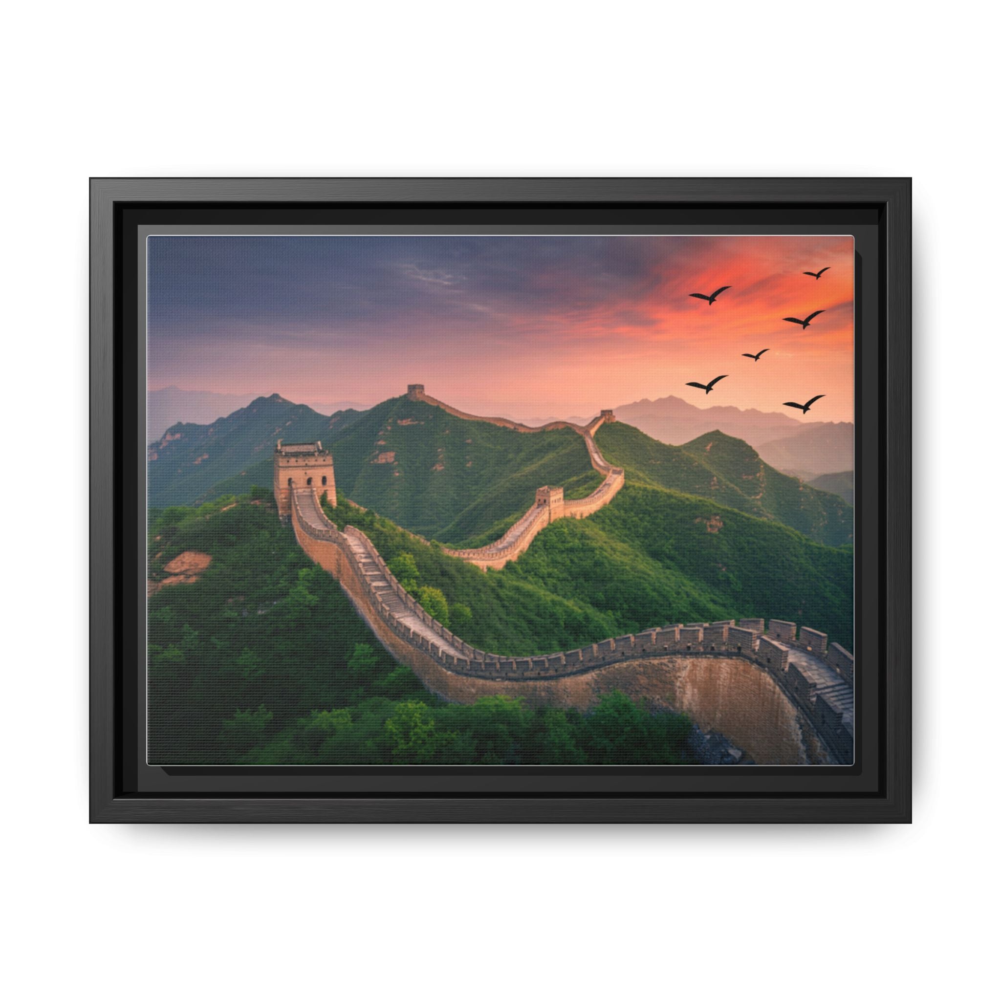 Great Wall of China Sunset Canvas Print – Misty Mountain Landscape Wall Art, Chinese Landmark Decor