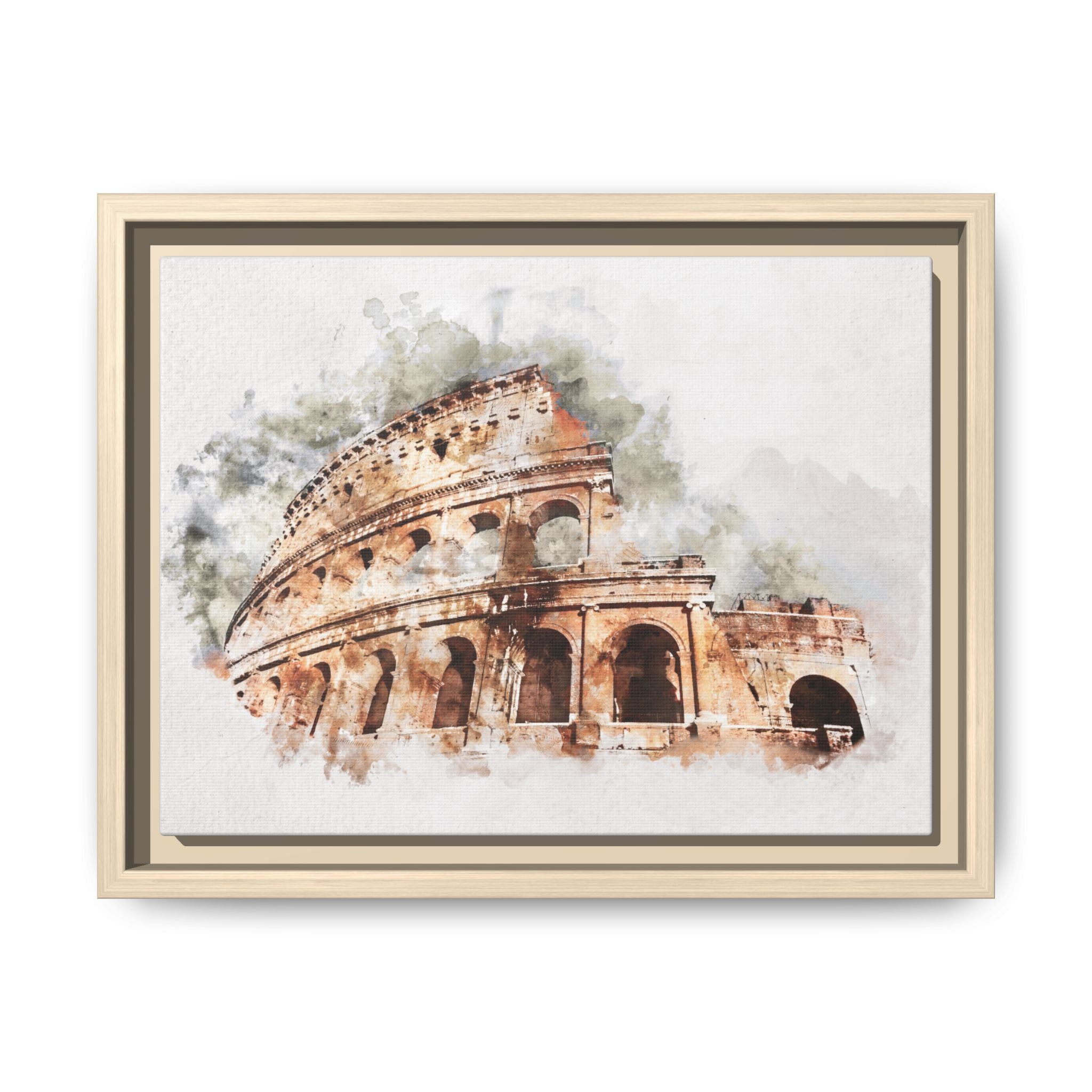 Framed Matte Canvas Print — Watercolor Colosseum Wall Art