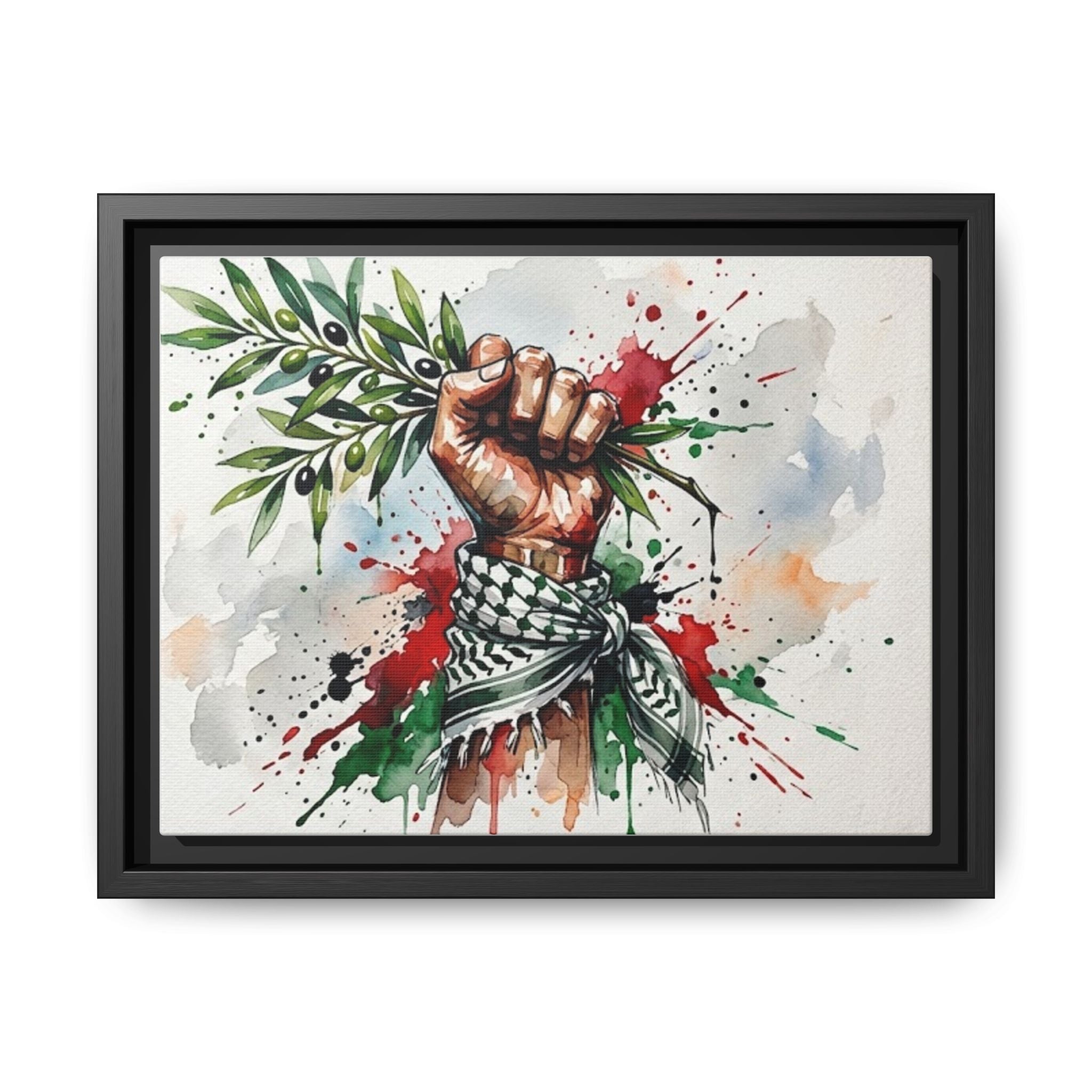 Framed Matte Canvas Art – Raised Fist with Olive Branch (Peace & Resistance)