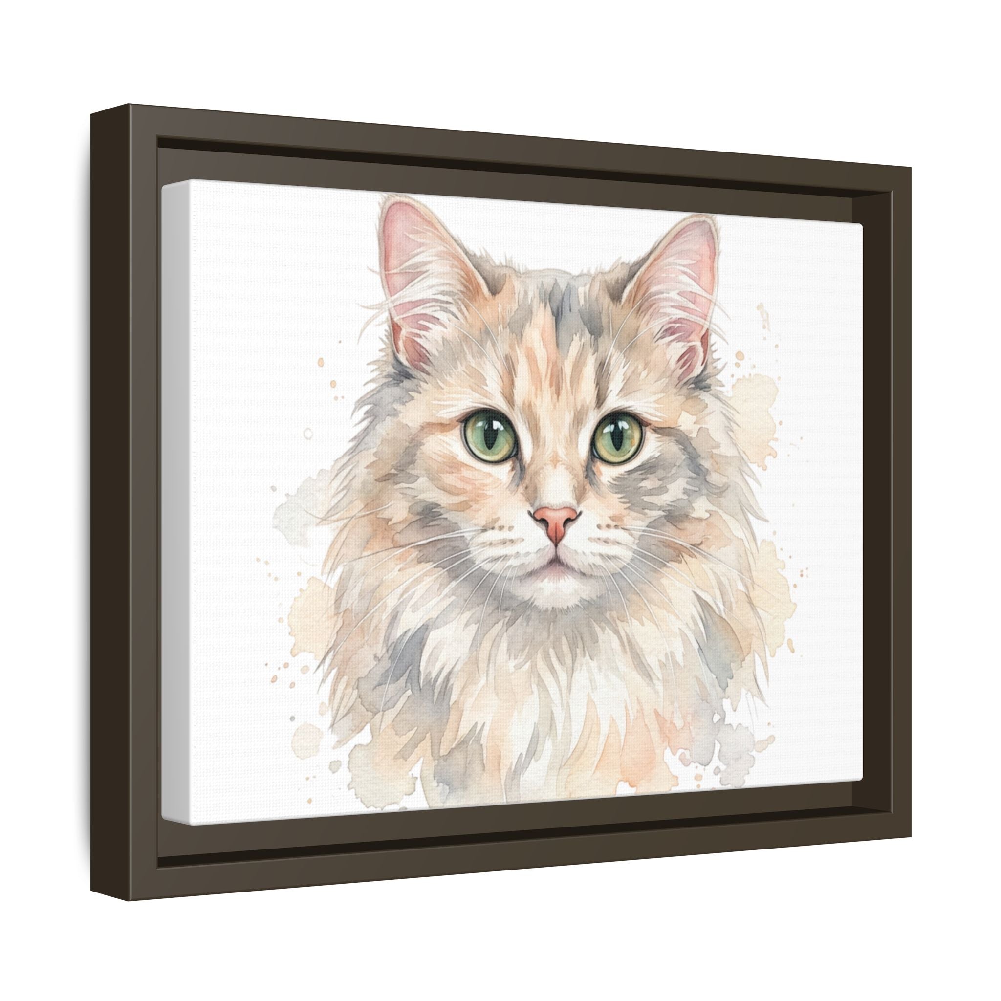 Framed Watercolor Cat Portrait Canvas — Matte Multi-Color Wall Art