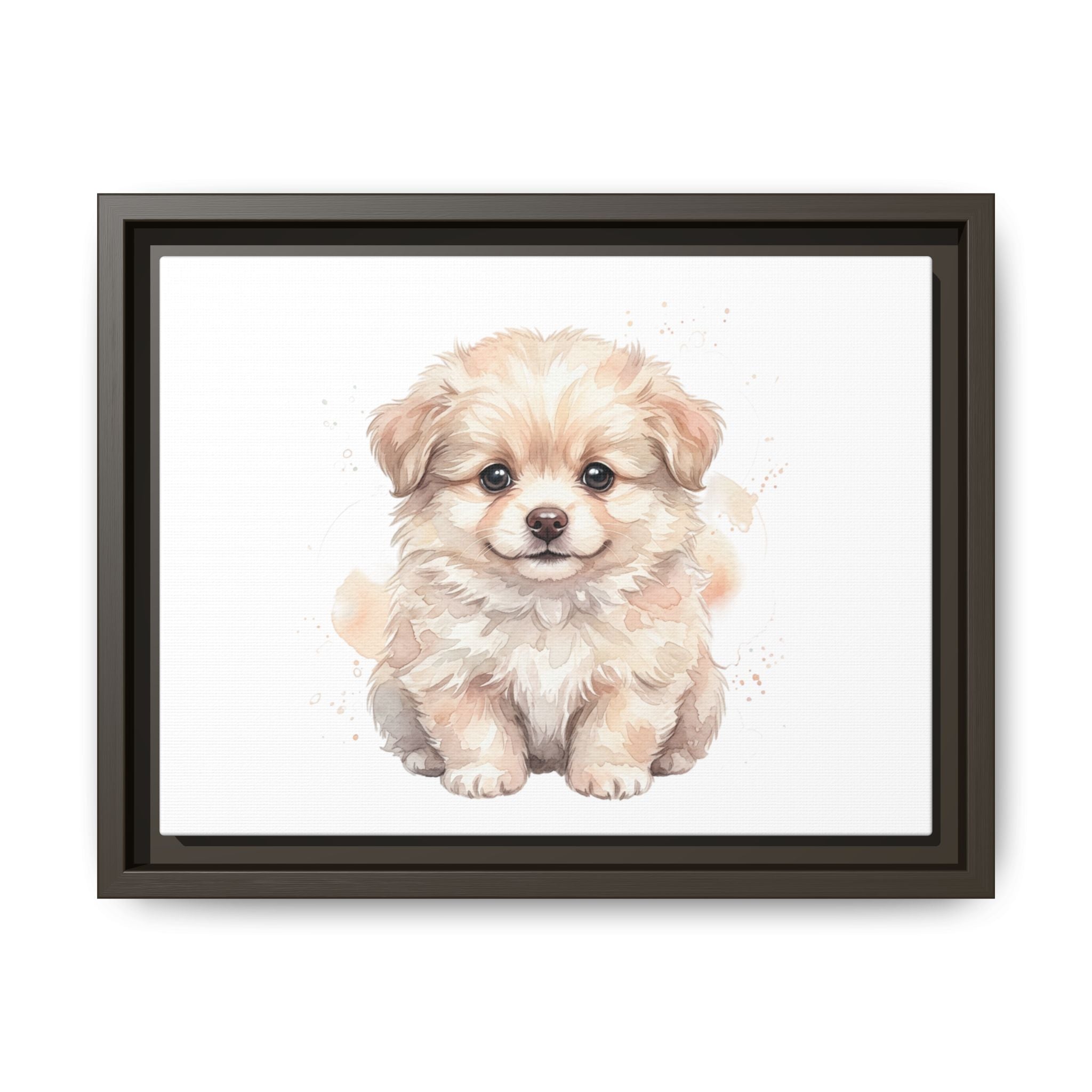 Framed Matte Canvas Puppy Wall Art – Cute Fluffy Dog Nursery Print
