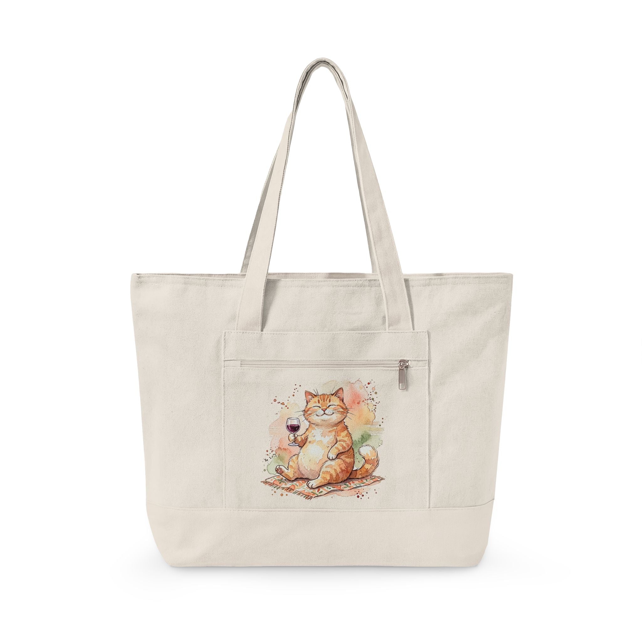 Cute Cat Zippered Canvas Tote