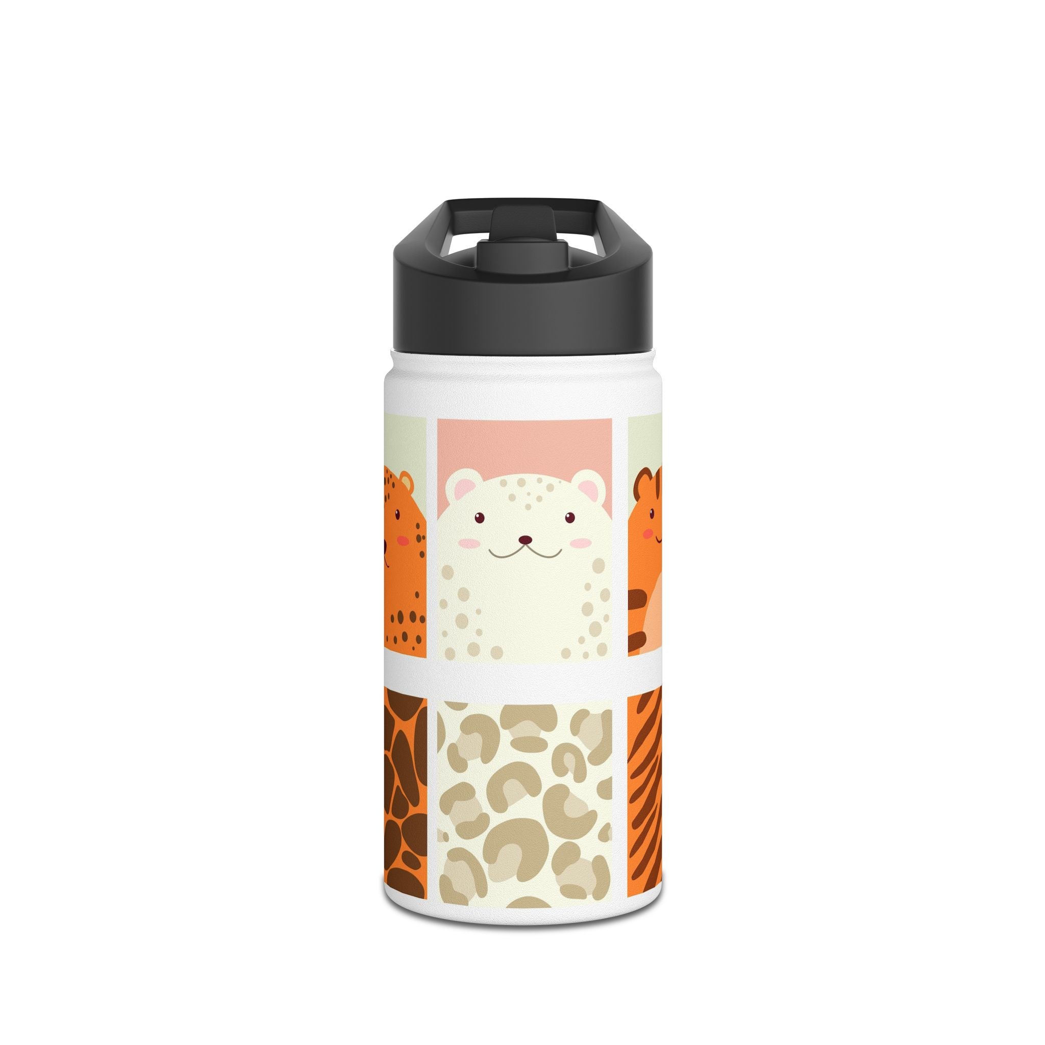 Cute Safari Cats Stainless Steel Water Bottle — Animal Print Kids Bottle
