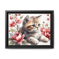 Framed Matte Canvas: Floral Kitten Wall Art