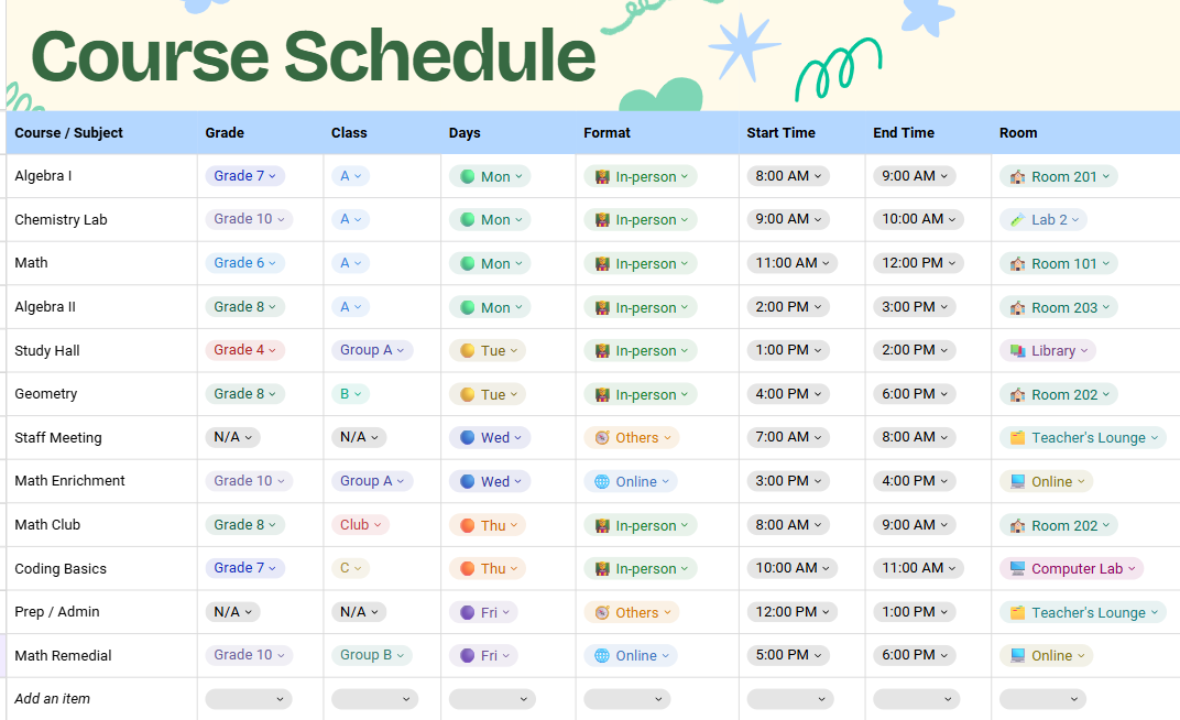 Course Schedule Canva Template – Teacher & School Timetable Planner Digital Download