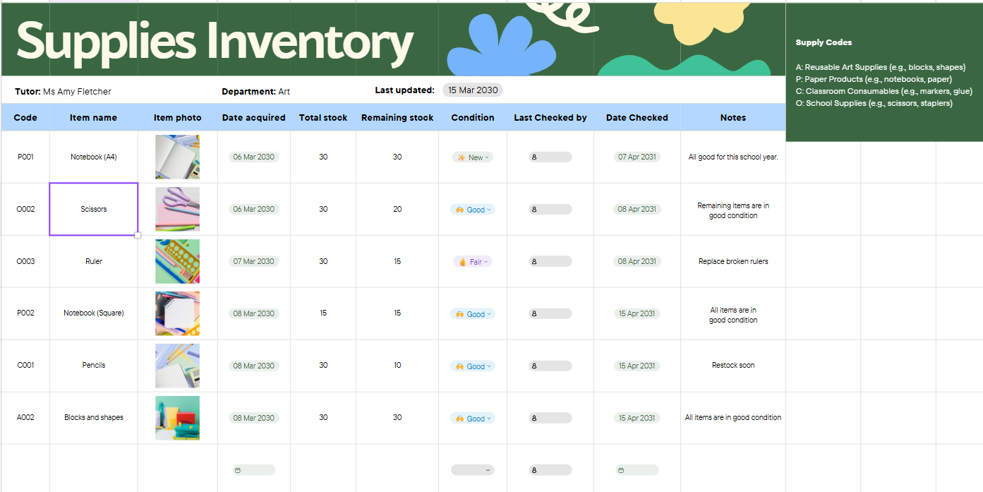Classroom Supplies Inventory Canva Template – Teacher Stock Tracker Digital Download